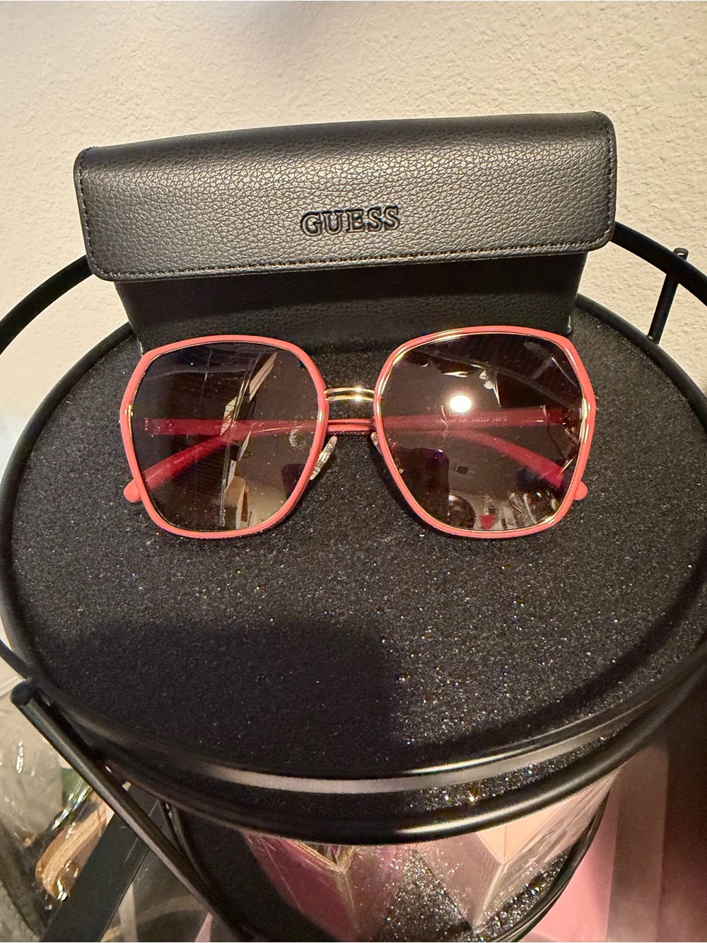 GUESS Pink and Gold Oversized Women's Sunglasses